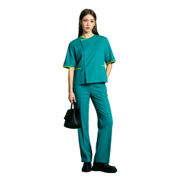 【Custom Green Contrast Short-Sleeve Medical Uniform】|Human Health Medical|Healthcare Services|Round neck with yellow piping|Diagonal placket design|Medical Staff|Medical Uniform Supplier NU104 【Custom Green Contrast Short-Sleeve Medical Uniform】|Human Health Medical|Healthcare Services|Round neck with yellow piping|Diagonal placket design|Medical Staff|Medical Uniform Supplier NU104
